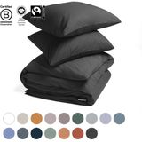 Yumeko overtrekset percal donkergrijs 240x220 + 2/60x70 - Bio, eco & fairtrade