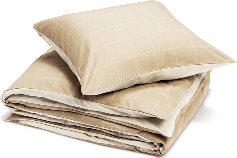 Yumeko overtrekset katoen TENCEL™ dubbelzijdig latte check/chambray 140x220 + 1/60x70 - Biologisch & ecologisch