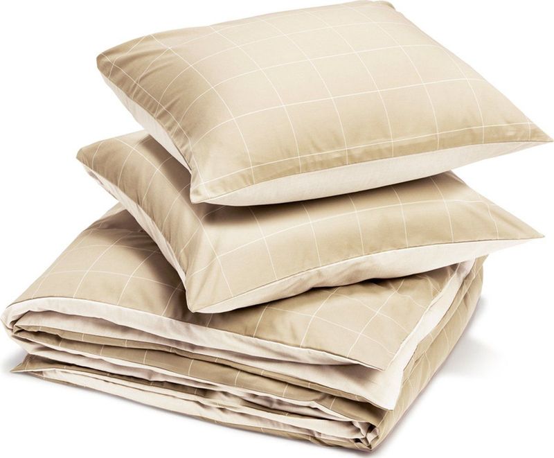 Yumeko overtrekset katoen TENCEL™ dubbelzijdig latte check/chambray 240x220 + 2/60x70 - Biologisch & ecologisch