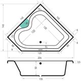 Xenz Cyprus hoekbad - 145x145cm - met overloop - zonder afvoer - Hoekopstelling links of rechts - Acryl Ebony mat 6864-29