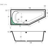 Xenz Lagoon Compact douchebad met ligzijde en hoek links 160x75cm cement acryl