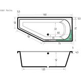 Beterbad Xenz Lagoon Compact 160x75 cm rechts wit