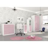 Kinder kledingkast - 90x190x50 cm - wit/roze - 2 deuren