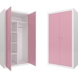 Kinder kledingkast - 90x190x50 cm - wit/roze - 2 deuren