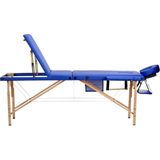 Houten massagetafel - 3 segmenten - verstelbaar - blauw ECO-leer - 213 cm lang