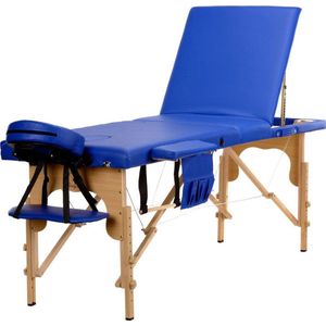 Houten massagetafel - 3 segmenten - verstelbaar - blauw ECO-leer - 213 cm lang