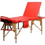 Houten massagetafel - 3 segmenten - verstelbaar - rood ECO-leer - 213 cm lang