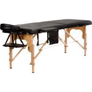 Houten massagetafel - 2 verstelbare segmenten - zwart ECO-leer - 216 cm lang