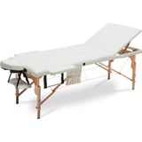 Houten massagetafel XXL - 3 segementen - verstelbaar - crème - 223 cm lang