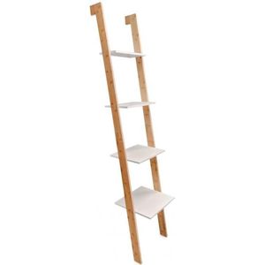 Ladder kast - 4 schappen - wit & bamboe