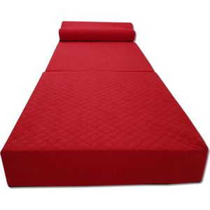 Luxe logeermatras met hoofdkussen- rood - camping matras - zitbank - opvouwbaar - 200x70x15 cm