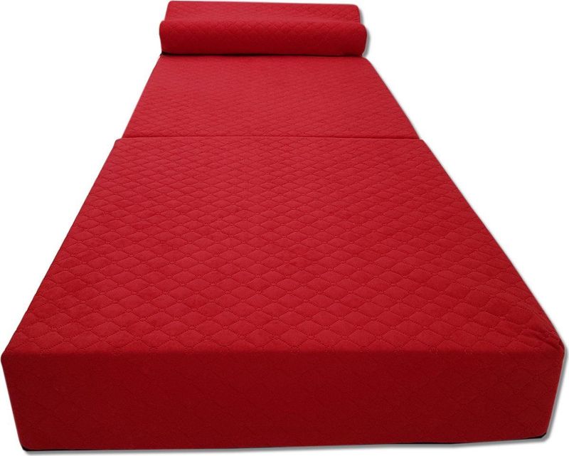 Luxe logeermatras met hoofdkussen- rood - camping matras - zitbank - opvouwbaar - 200x70x15 cm