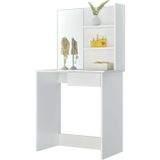 Kaptafel met spiegel en opbergschappen - wit - 75x40x141 cm