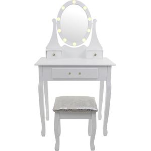 Kaptafel - Wit - 80x40x137 cm - Met LED Verlichting en Krukje