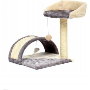 Krabpaal - met Tunnel en Plateau - 38x36x45 cm - Grijs Beige