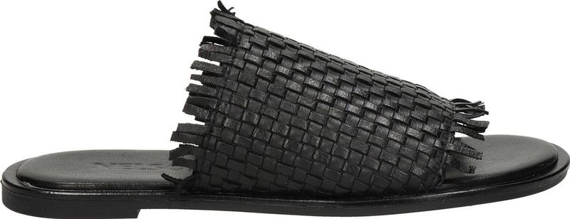 Nelson - Slippers - Zwart - Leren Voetbed - Rubberen Loopzool