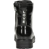 Nelson - Meisjes Veterboot - Zwart - Lak-Look - Glitters - Rubberen Zool