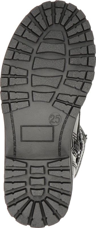 Nelson - Meisjes Veterboot - Zwart - Lak-Look - Glitters - Rubberen Zool