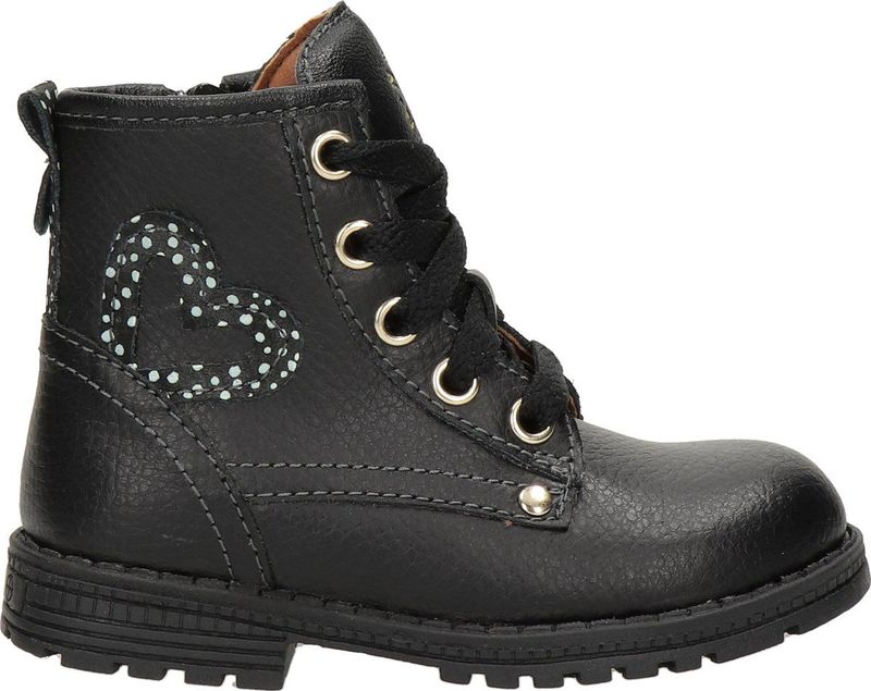 Nelson Kids Leren Veterboots Zwart