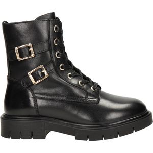 Nelson - Veterboot - Zwart - Leer - Buckles en Ritssluiting