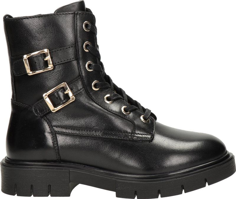 Nelson - Veterboot - Zwart - Leer - Buckles en Ritssluiting