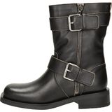 Nelson - Dames Boot - Zwart - Leer - Bikerboot met Gespen