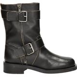 Nelson - Dames Boot - Zwart - Leer - Bikerboot met Gespen