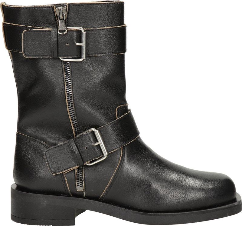 Nelson - Dames Boot - Zwart - Leer - Bikerboot met Gespen