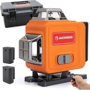 JACKMEND 4D Kruislijnlaser Inclusief Draagkoffer - Zelfnivellerend Bouwlaser met 4 tot 16 Lijnen - 50 Meter Meetbereik - 360 Graden Rotatie Zelfnivellerende Laser - Zelf Nivellerend Kruislijn Laser - Bouw Kruislaser - Klus Lijnlaser - Rotatielaser