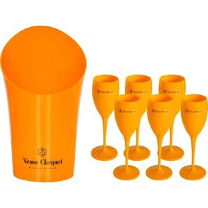 6x Veuve Clicquot champagneglazen + wijnkoeler (oranje)
