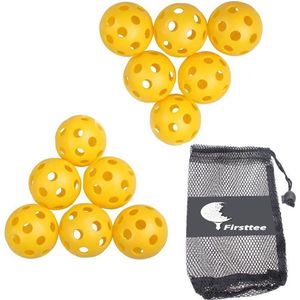 Firsttee - 12 Plastic gele trainingsballen - GRATIS ballennet -Stevig gebouwd - Golfballen - Ballen - Golf accessoires - Cadeau - Golftrainingsmateriaal - Sport - Training - Golfset - Swing net - Trolley - Trainingsmaterialen - Golfbal - Oefenen mat