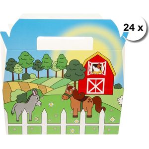 24 stuks Menubox BOERDERIJ - FARM - Traktatie doos - traktatiedoosje kinderfeestje 22 x 12 x 9 CM