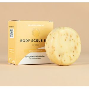 Body Scrub Bar Citrus | Handgemaakt in Nederland | 80 wasbeurten | Plasticvrij | Dierproefvrij | Vegan | 100% biologisch afbreekbare verpakking