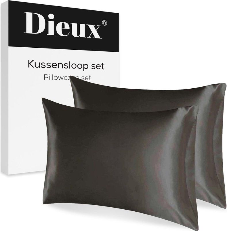 Dieux® - Luxe Satijnen Kussensloop - Zwart - Set van 2 - Anti Allergisch