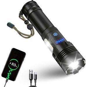 Dieux - Militaire Led Zaklamp - Oplaadbaar - IP44 Waterdicht en Schokbestendig - 7 lichtstanden - Opbergbox - Outdoor - Kamperen - Survival - Gadgets