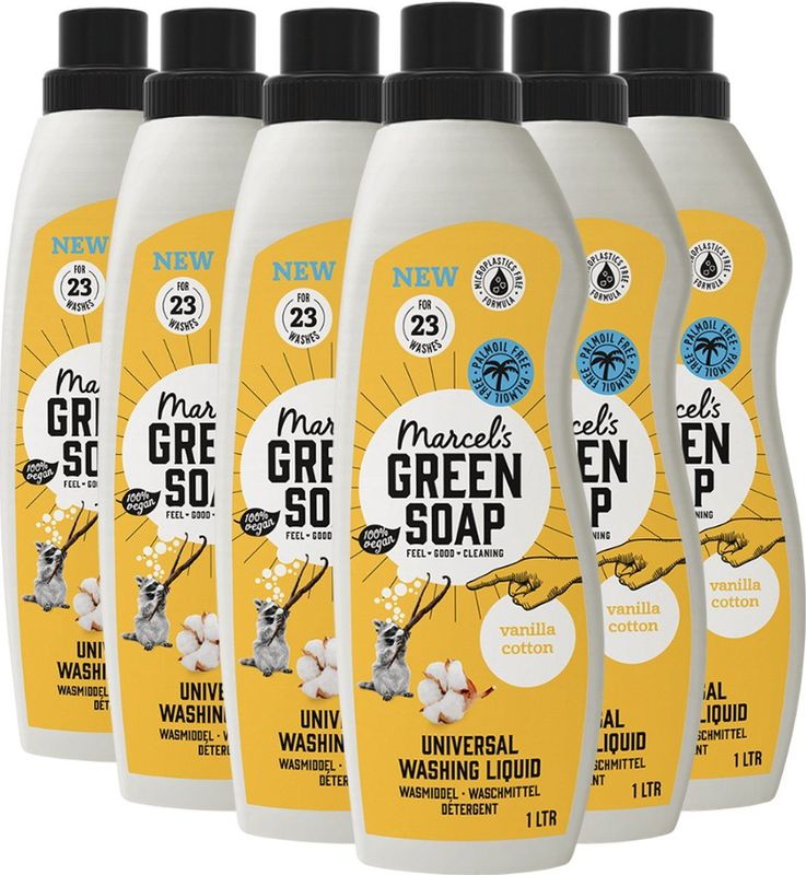 Marcel's Green Soap - Wasmiddel - Katoen & Vanille - 1 liter - 6x 23 Wasbeurten