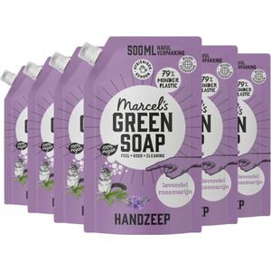 6x Marcel's Green Soap handzeep navulling lavendel en rozemarijn (500 ml)