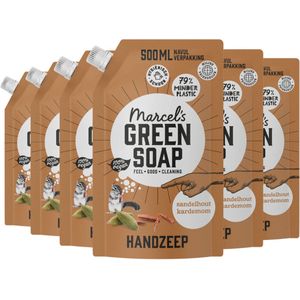 Marcel's Green Soap - Navulverpakking voor handzeep sandelhout en kardemom - navulverpakking voor handzeep - 100% ecologisch en veganistisch - 97% biologisch afbreekbaar - 500 ml - 6 verpakkingen