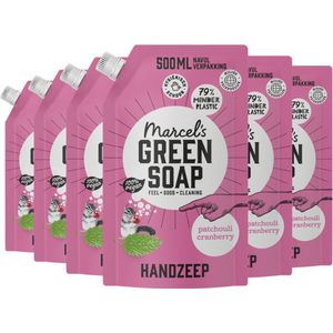 Marcel's Green Soap - Navulverpakking voor handzeep, patchouli, navulverpakking voor handzeepdispenser, 100% milieuvriendelijk en veganistisch, 97% biologisch afbreekbaar, 500 ml, 6 verpakkingen