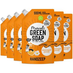 Marcel's Green Soap - Recharge pour savon pour mains orange et jasmin - Recharge pour distributeur de savon liquide - 100% écologique - 100% végétalien - 97% biodégradable - Lot de 6-500 ml