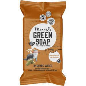 Marcel's Green Soap Hygiënische reinigingsdoekjes - Biologisch afbreekbare vochtige doekjes - Sandelhout & kardemom - Op plantaardige basis - Milieuvriendelijke tissues - Pak van 60