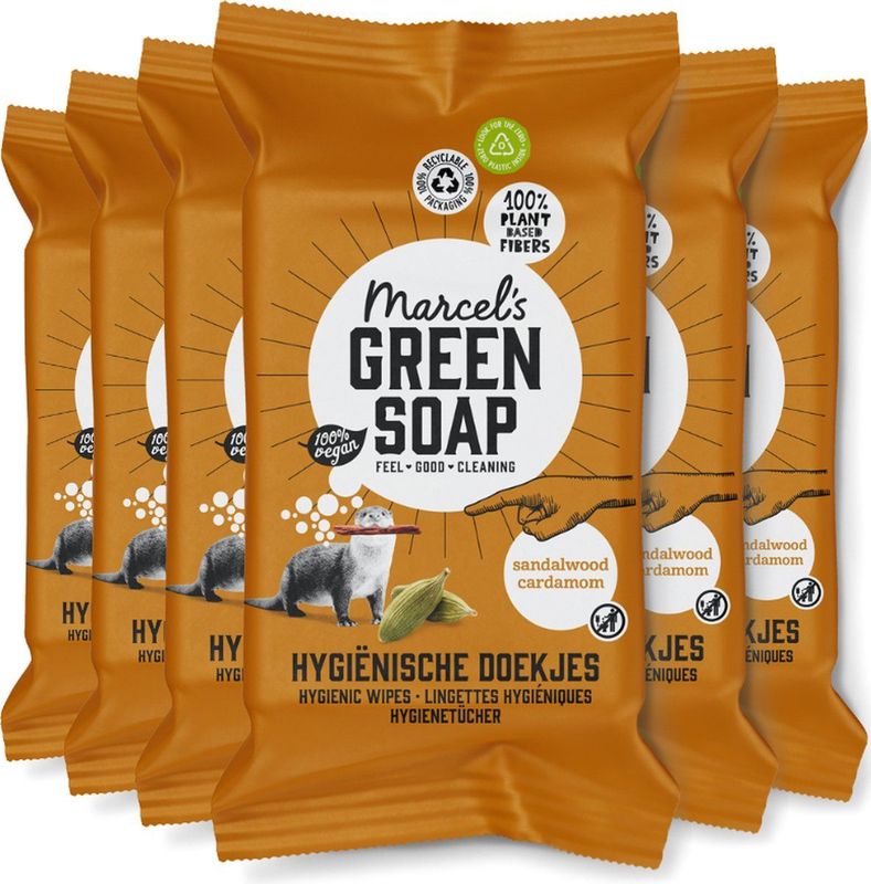6x Marcel's Green Soap Schoonmaakdoekjes Sandelhout & Kardemom 60 stuks