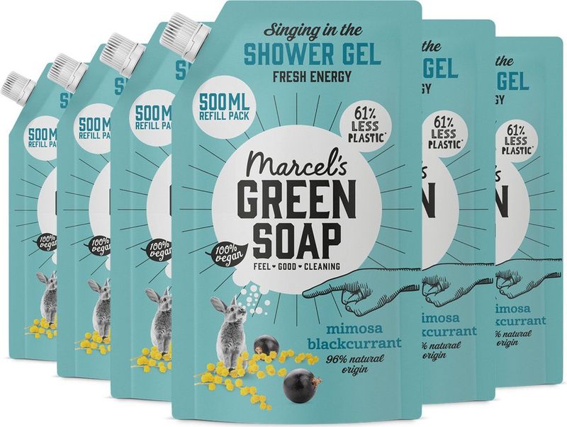 6x Marcel's Green Soap Douchegel Navulling Mimosa & Zwarte Bes 500 ml