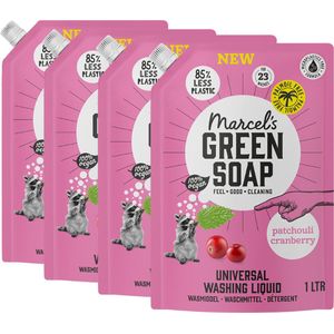 4x Marcel's Green Soap Wasmiddel Navul Patchouli & Cranberry 23 Wasbeurten 1 liter