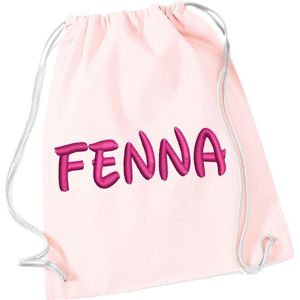 Gymtas pastel pink met witte koordjes |100% katoen met naam geborduurd| 30 verschillende kleuren | gepersonaliseerd