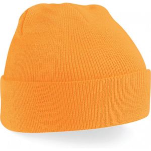 wintermuts fluorescent orange| klassieke gebreide muts in 30 verschillende kleuren| tweelaags gebreid