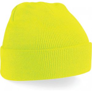 Schaatsmuts Fluorescent yellow | klassieke gebreide muts in 30 verschillende kleuren| tweelaags gebreid