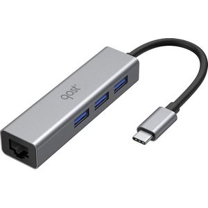 4-in-1 USB Hub Adapter - Compatible met Apple Macbook Pro / Air / iMac / Mac Mini / Google Chromebook / Windows Surface / HP / ASUS / Lenovo - Type-C Kabel naar LAN Gigabit Ethernet RJ45 Converter - 1000Mbps (1Gbps) - 3 keer USB 3.0