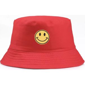Bucket hat - Smiley Hoedje Vissershoedje Zonnehoedje - Rood
