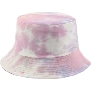 Bucket Hat Tie Dye - 2 in 1 Maat 56/57 Vissershoed Hoed Zonnehoed UV-bescherming - Pastel Roze Paars Zwart